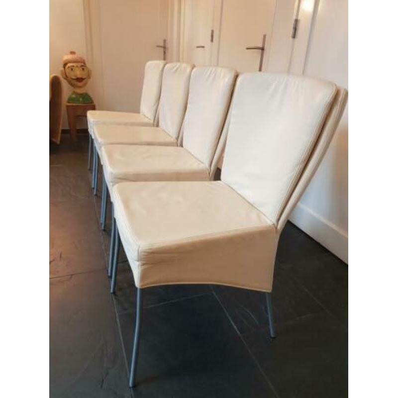 4 crème leren eetkamerstoelen aluminium poten goede staat!