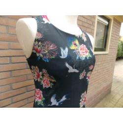 Anna Field jurk blauw met vogels en bloemen mt 38