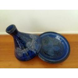 Blauwe Marokkaanse schaal 42cm en tajine 32cmm aardewerk