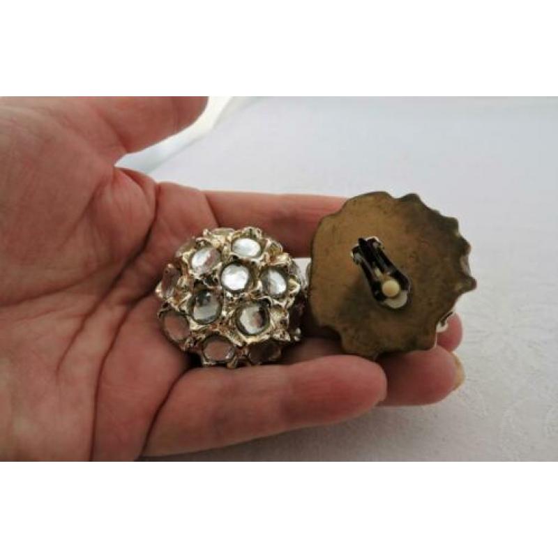 Vintage 80s/90s grote oorbellen knopen zilverkleur strass