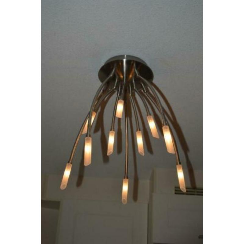 Design plafondlamp met 10 lampjes afstelbaar RVS / glas