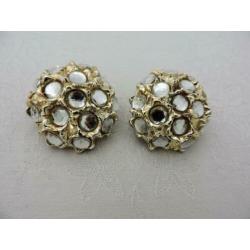 Vintage 80s/90s grote oorbellen knopen zilverkleur strass