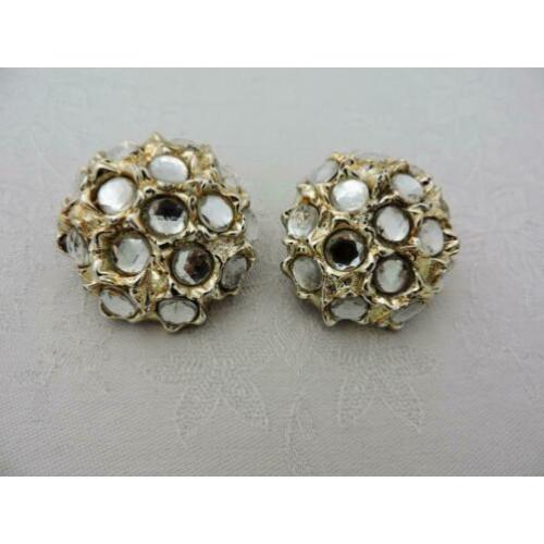 Vintage 80s/90s grote oorbellen knopen zilverkleur strass
