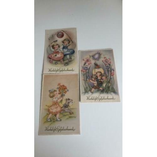 Hartelijk gefeliciteerd. 3 mooie kaarten 1941. Gesigneerd R