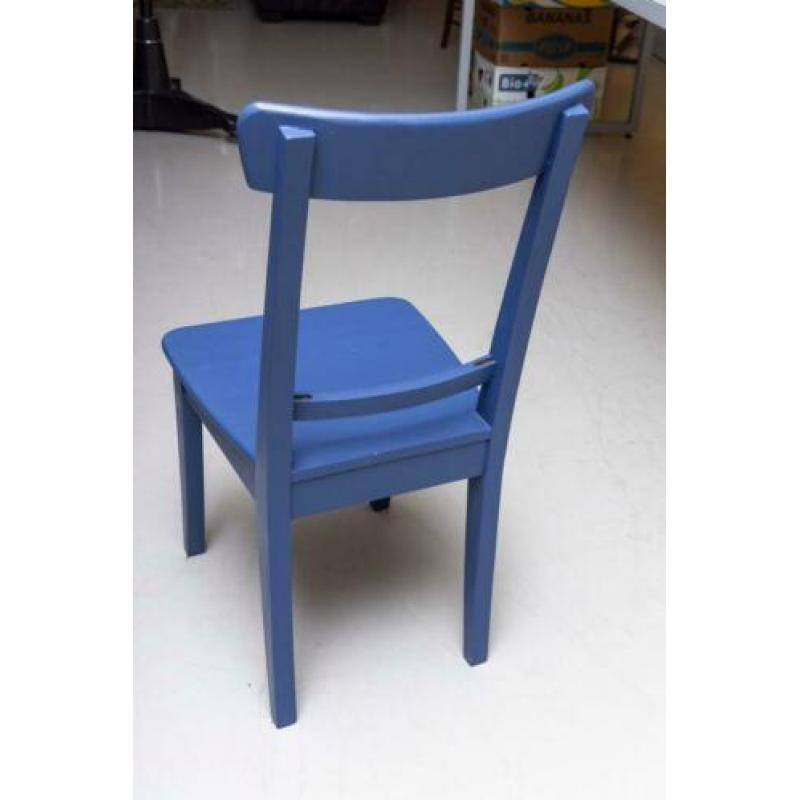 Brocante Orginele blauwe stoel/ hout