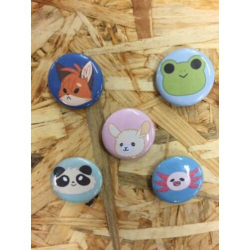 Buttons Vos, Kikker, Alpaca, Panda, Axelotl rond 25 mm
