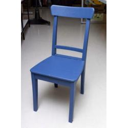Brocante Orginele blauwe stoel/ hout
