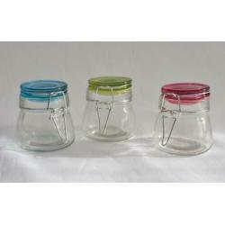 Voorraadpotje glas blauw, groen of roze p/st.