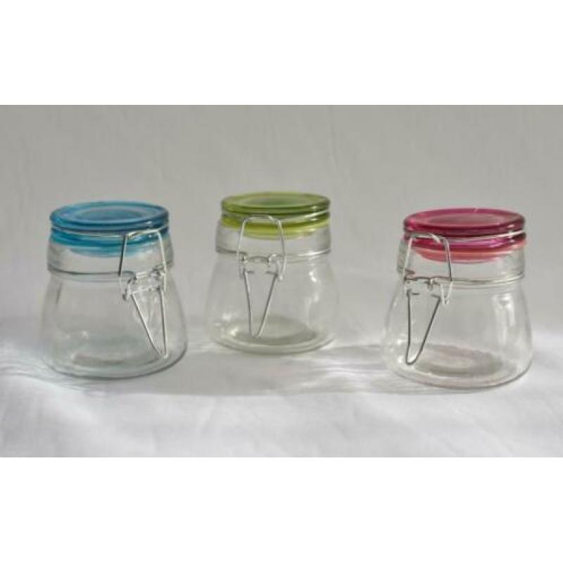 Voorraadpotje glas blauw, groen of roze p/st.