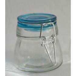 Voorraadpotje glas blauw, groen of roze p/st.