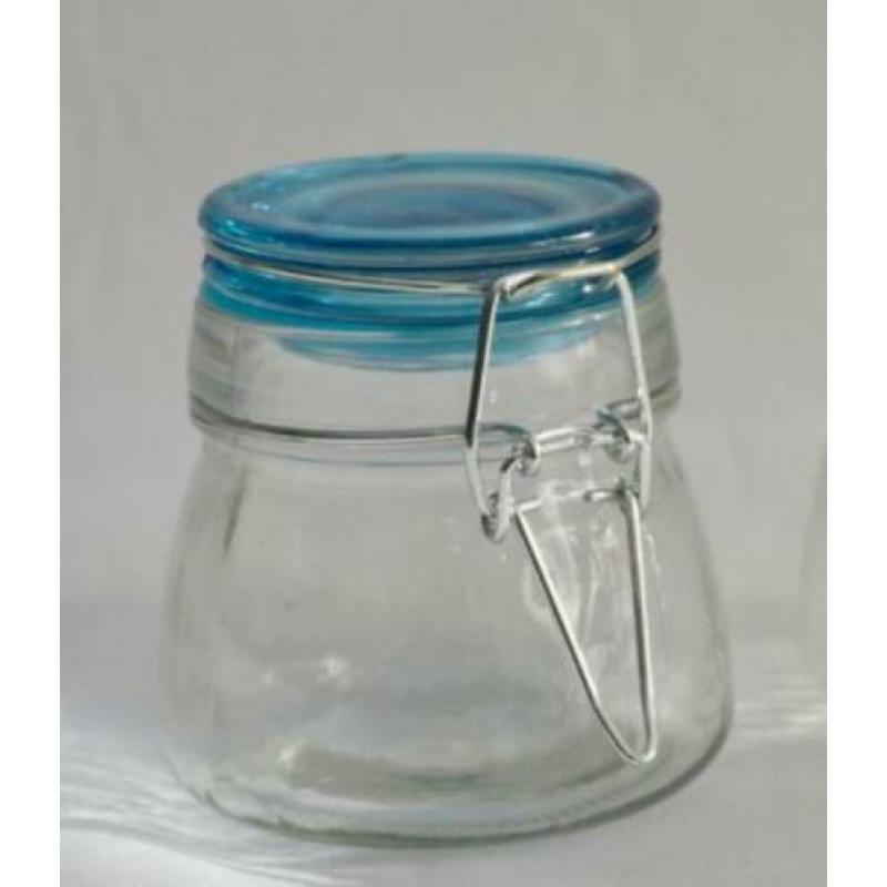 Voorraadpotje glas blauw, groen of roze p/st.