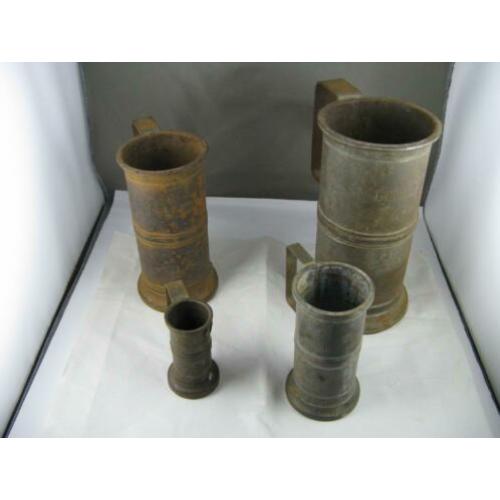 4 Antieke Metalen MAATBEKERS