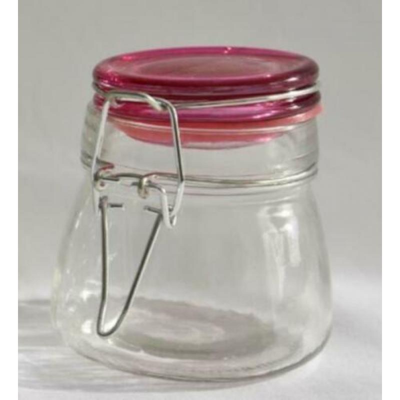 Voorraadpotje glas blauw, groen of roze p/st.