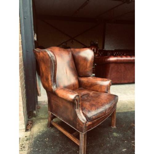 Schapenleer Chesterfield fauteuil bruin gratis bezorgd