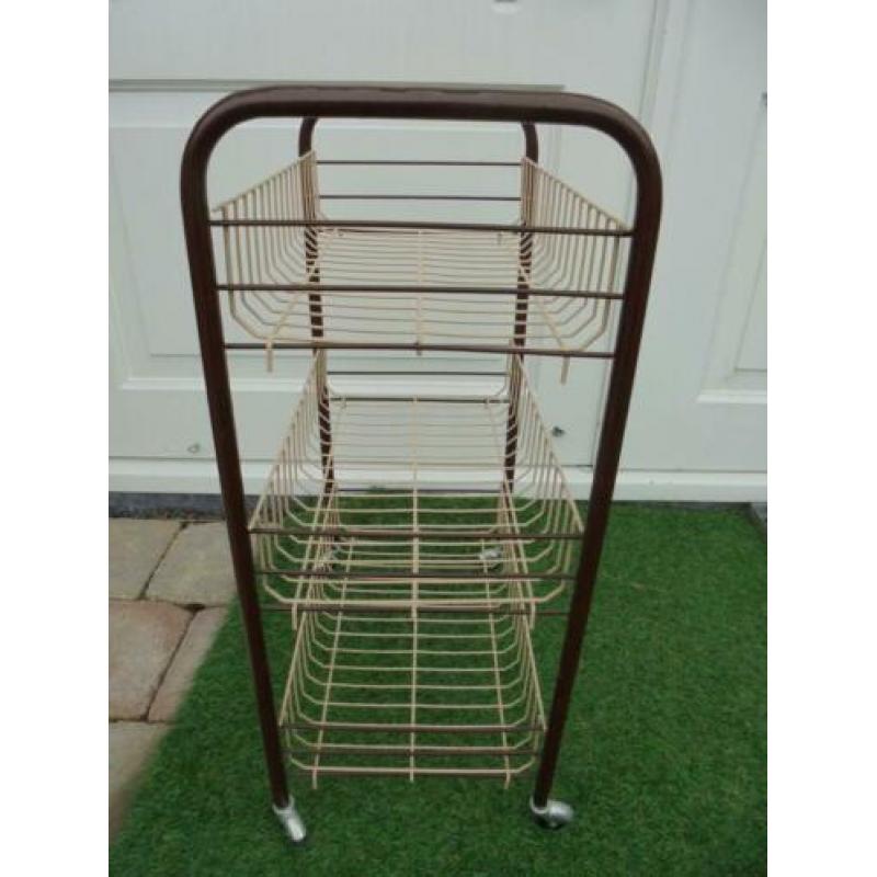 Kleine vintage Trolley /serveerwagen,draadstaal,bruin/beige