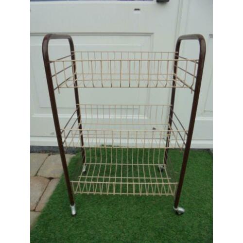 Kleine vintage Trolley /serveerwagen,draadstaal,bruin/beige