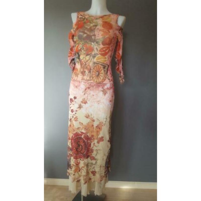 lange jurk Save the Queen - roze - asymmetrische rug - S/M/L