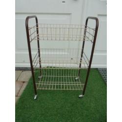 Kleine vintage Trolley /serveerwagen,draadstaal,bruin/beige
