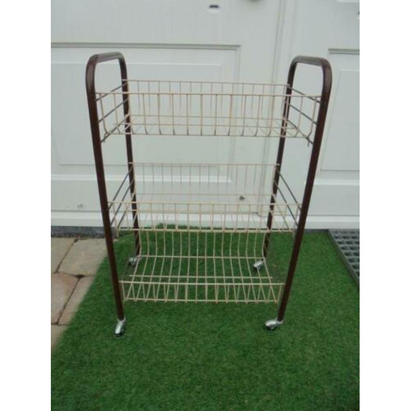 Kleine vintage Trolley /serveerwagen,draadstaal,bruin/beige