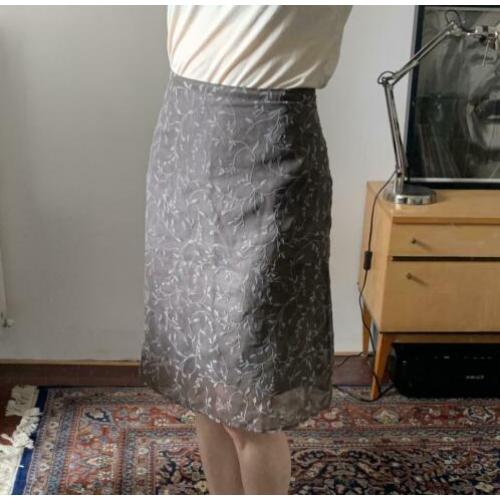 Stefanel rok bloemenprint 90’s taupe grijs bruin 38 midi
