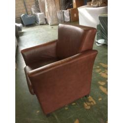 fauteuil echt leer bruin cognac strak model ALS NIEUW