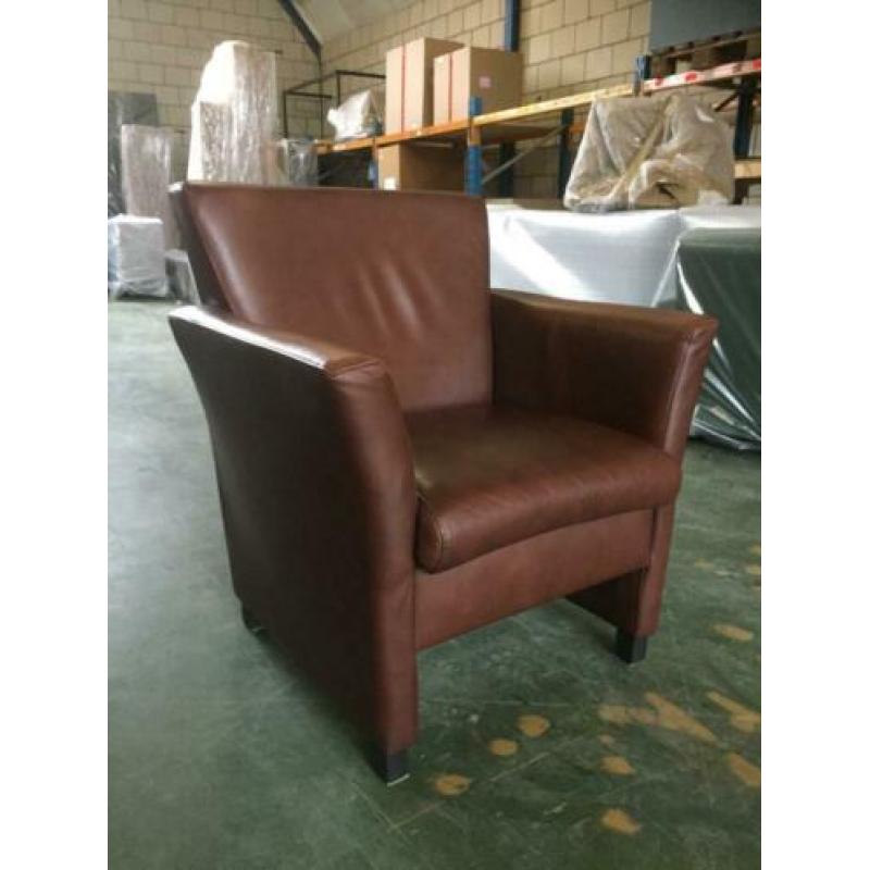 fauteuil echt leer bruin cognac strak model ALS NIEUW