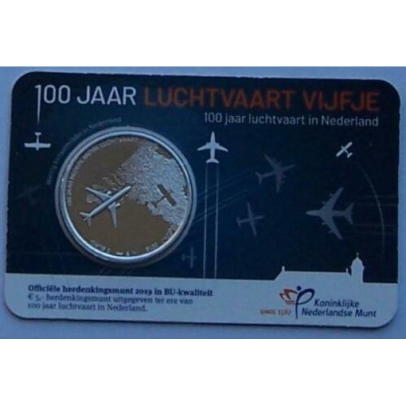Brilliant Uncirculated Coincard 100 jaar luchtvaart Vijfje