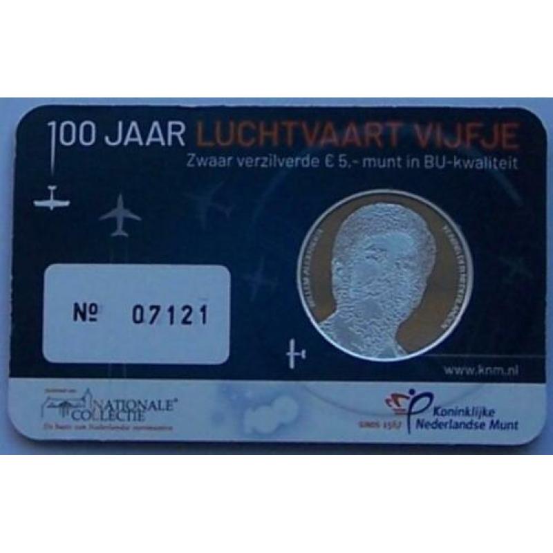 Brilliant Uncirculated Coincard 100 jaar luchtvaart Vijfje