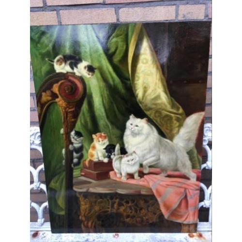 Poezenschilderij met witte poes J. van Doorn