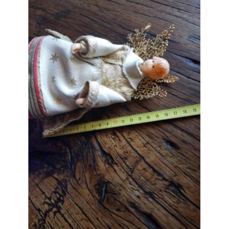 Brocante Kerst engel vintage wassen gezicht handjes lammetje