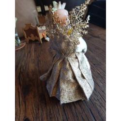 Brocante Kerst engel vintage wassen gezicht handjes lammetje