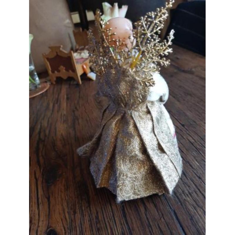 Brocante Kerst engel vintage wassen gezicht handjes lammetje