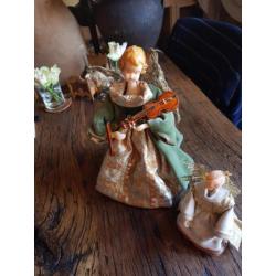 Brocante Kerst engel vintage wassen gezicht handjes lammetje