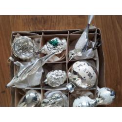 12 st oude kerstballen kerstbal glas zilverkleurig