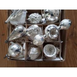 12 st oude kerstballen kerstbal glas zilverkleurig