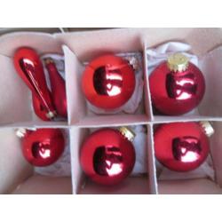 Doos 18 Diverse Oude Rode Glazen Kerstballen