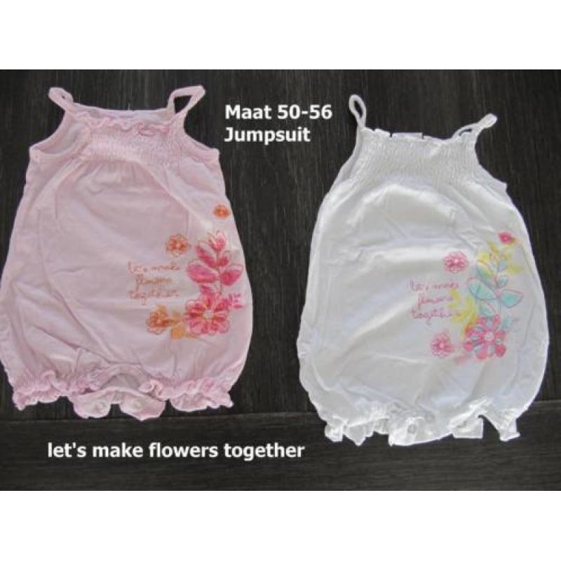 Jumpsuit ‘lets make flowers together’ 50-56 wit + roos