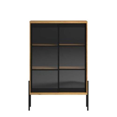 Parisot vitrinekast Junto - eiken/zwart - 152x103x40 cm - Leen Bakker