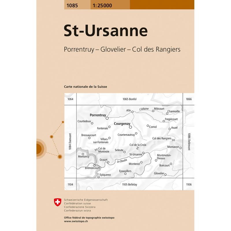 Wandelkaart - Topografische kaart 1085 St-Ursanne | Swisstopo