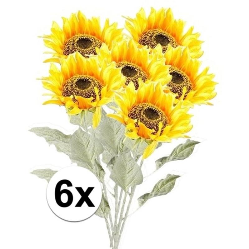 6x Gele zonnebloem 82 cm kunstplant steelbloem