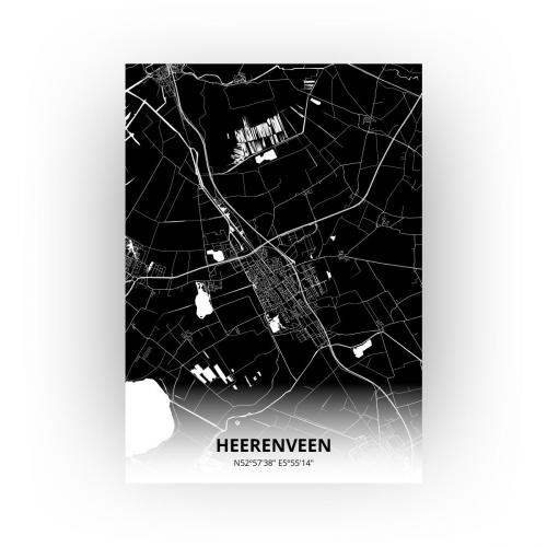 Poster Heerenveen Plattegrond - A2 - Zwarte stijl