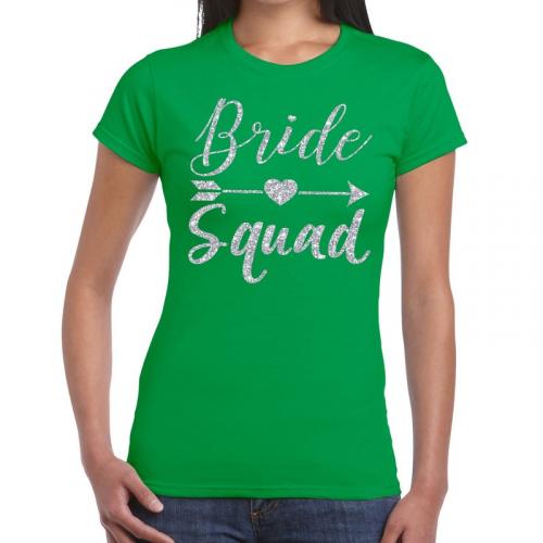 Bride Squad Cupido zilver glitter tekst t-shirt groen dames - dames shirt Bride Squad- Vrijgezellenfeest kleding